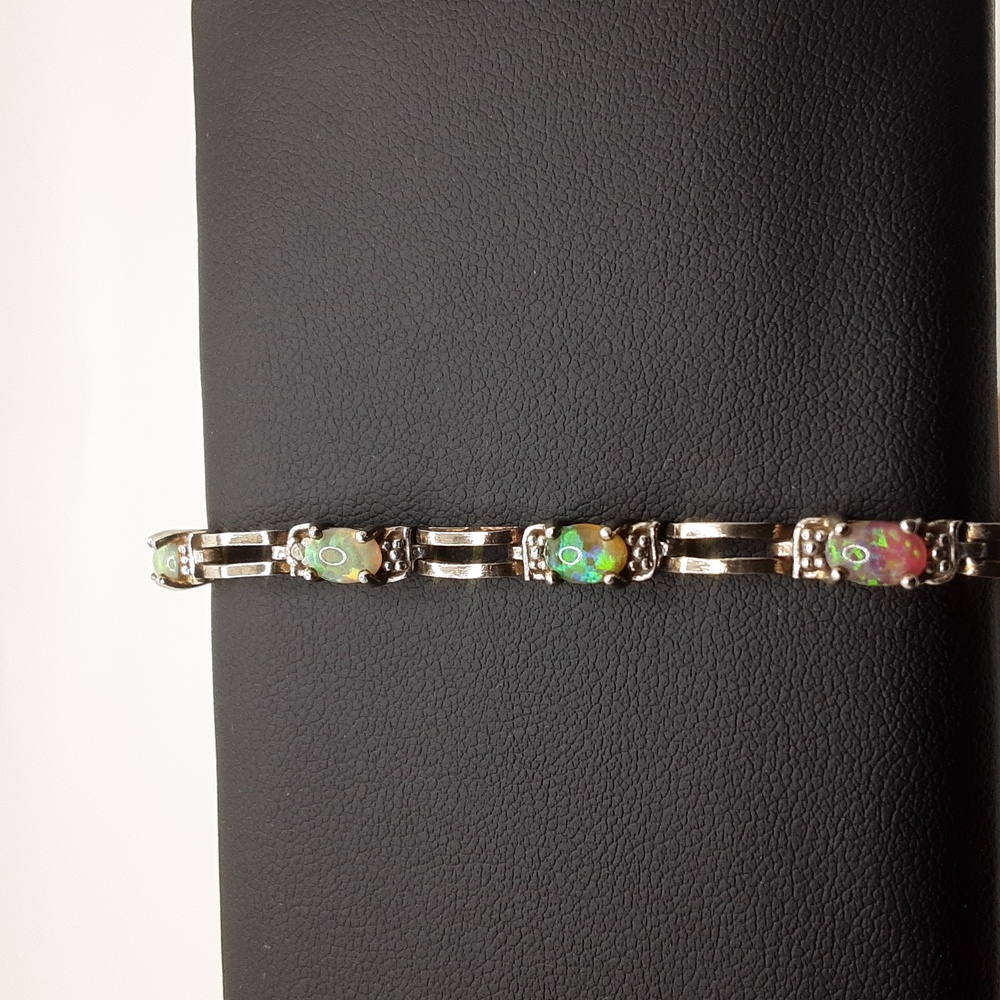 Vintage Fire Opal Sterling Silver Tennis Bracelet - Picture 13 of 16
